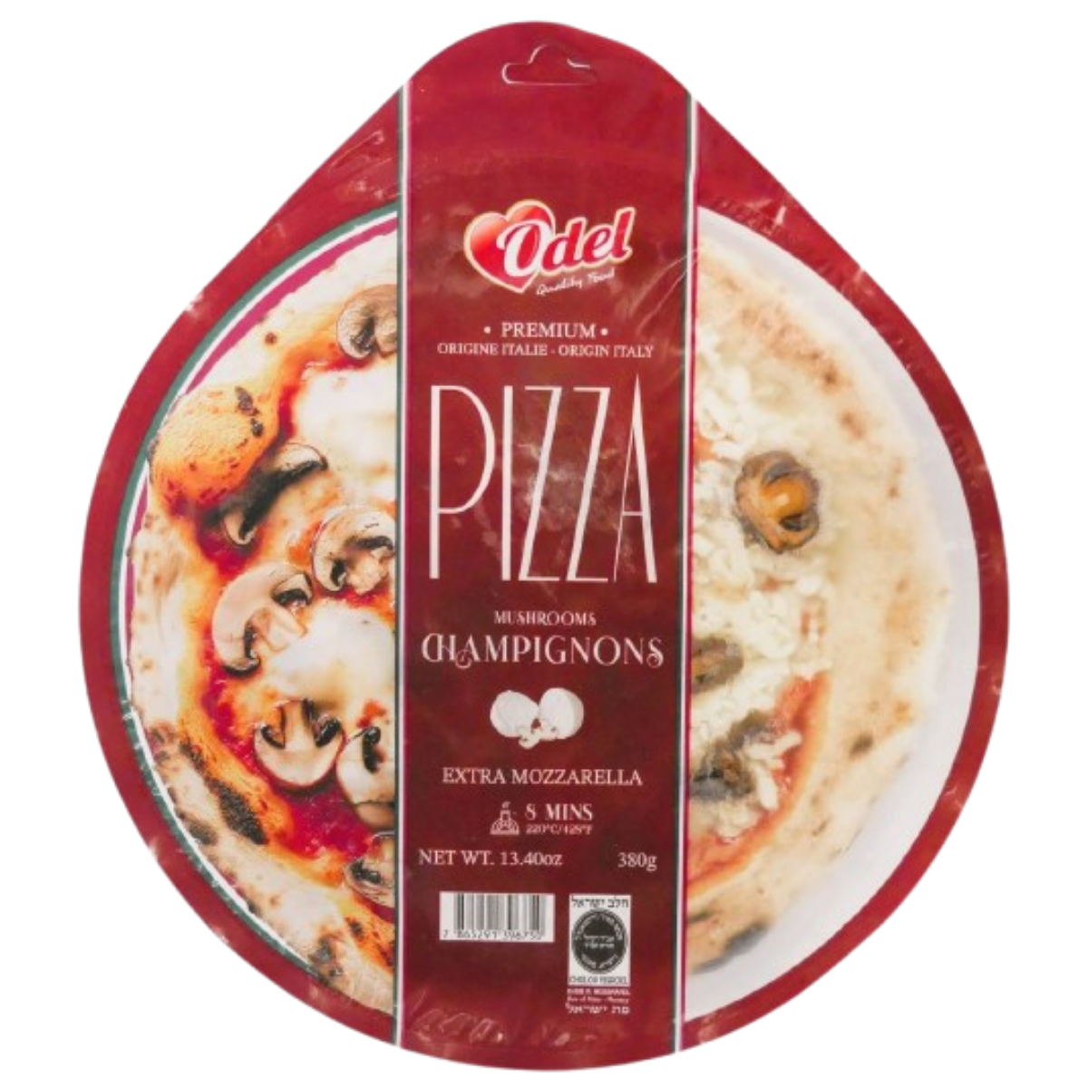 PIZZA KOSHER PREMIUM CON FUNGHI E FORMAGGIO EXTRA ODEL 380 GR.
