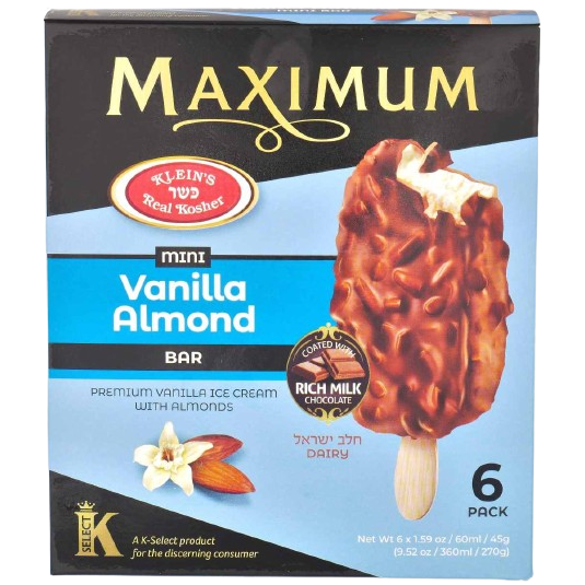 6 X MINI KOSHER VANILLA ALMOND ICE CREAM