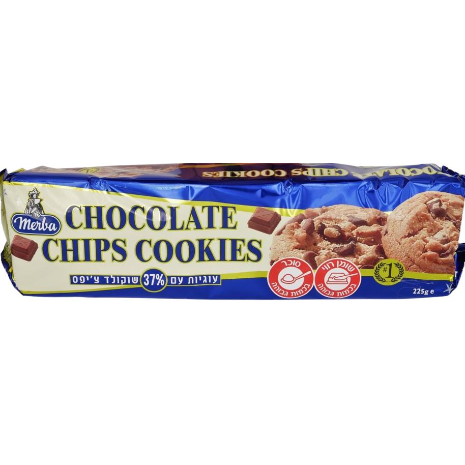KOSHER CHOCOLATE CHIP COOKIES MERBA DAIRY CHALAV STAM 225 GR.