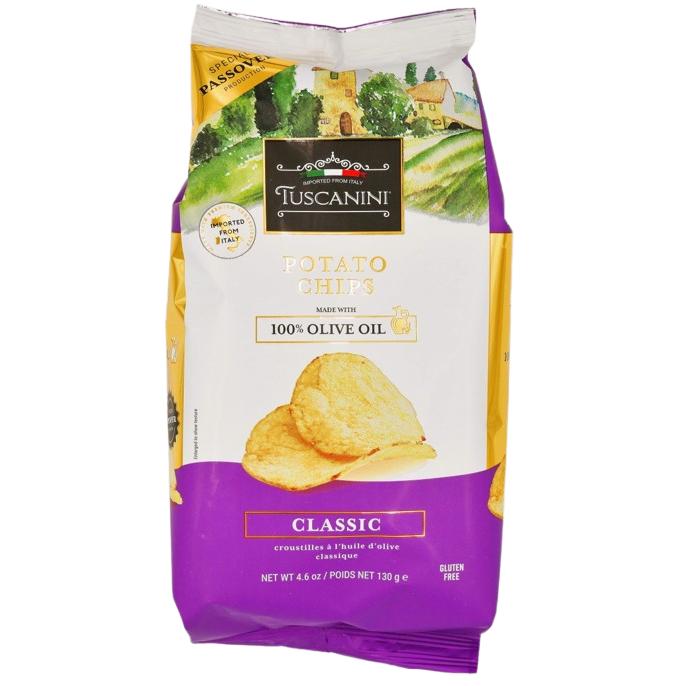 KOSHER POTATO CHIPS MADE WITH 100% OLIVE OIL TUSCANINI KLP 130 GR.