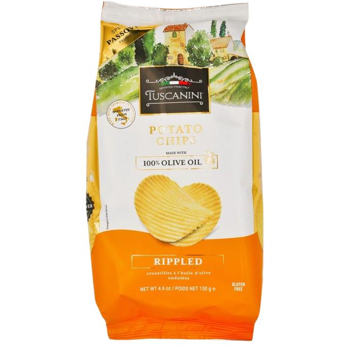 KOSHER RIPPLED POTATO CHIPS MADE WITH 100% OLIVE OIL TUSCANINI KLP 130 GR.