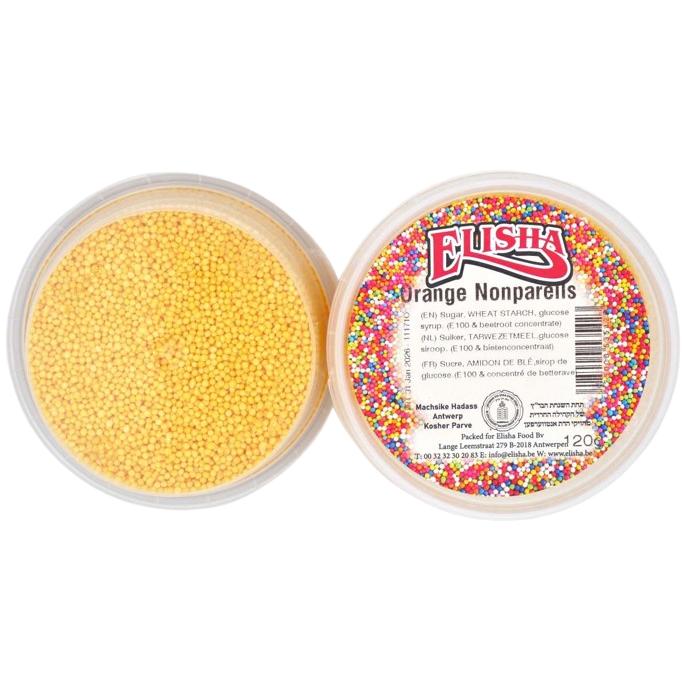 KOSHER ROUND ORANGE SPRINKLES ELISHA 120 GR. CAKE SUGAR DECORATIONS