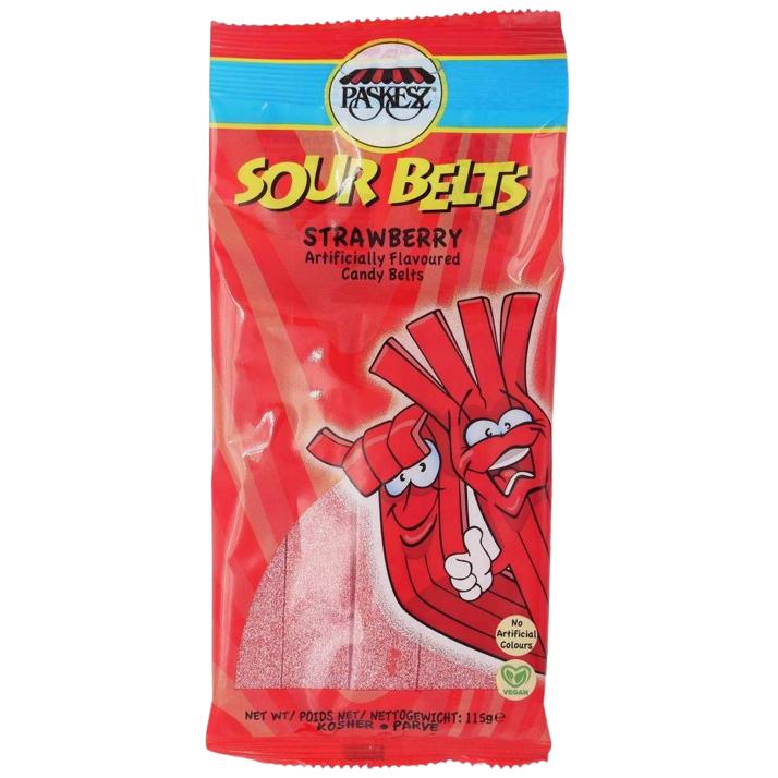 KOSHER SOUR BELTS STRAWBERRY PASKESZ 115 GR.