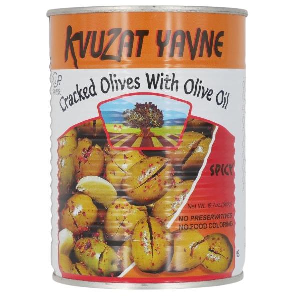 KOSHER SPICY CRACKED GREEN OLIVES WITH OLIVE OIL KY 560 GR.