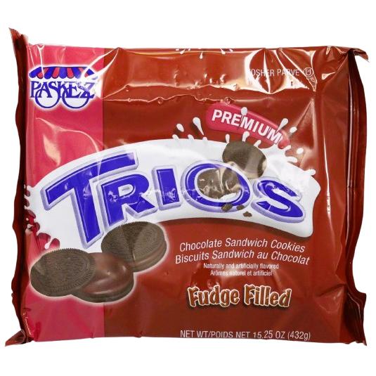 KOSHER TRIOS FUDGE CREAM FILLED SANDWICH COOKIES 405 GR.