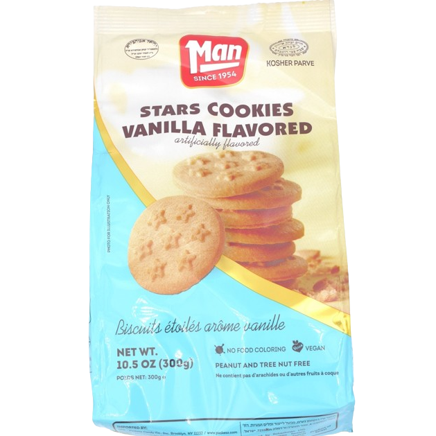MAN KOSHER STARS COOKIES VANILLA FLAVORED 300 GR.