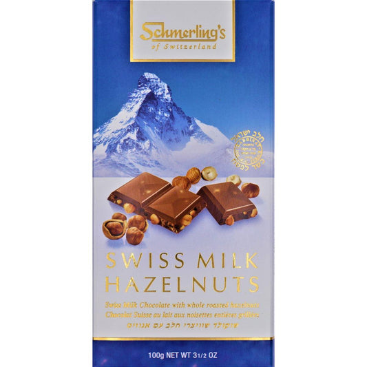 SWISS MILK & HAZELNUTS 100 GR. SHMERLING KOSHER SWISS CHOCOLATE