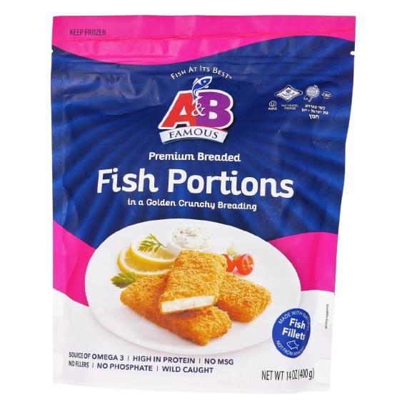 
A&B KOSHER  PREMIUM BREADED HAKE FISH WILD CATCH PORTION 400 GR.
