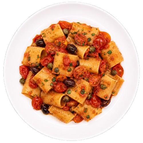PACCHERI KOSHER CON PACHINO, OLIVE E CAPPERI 