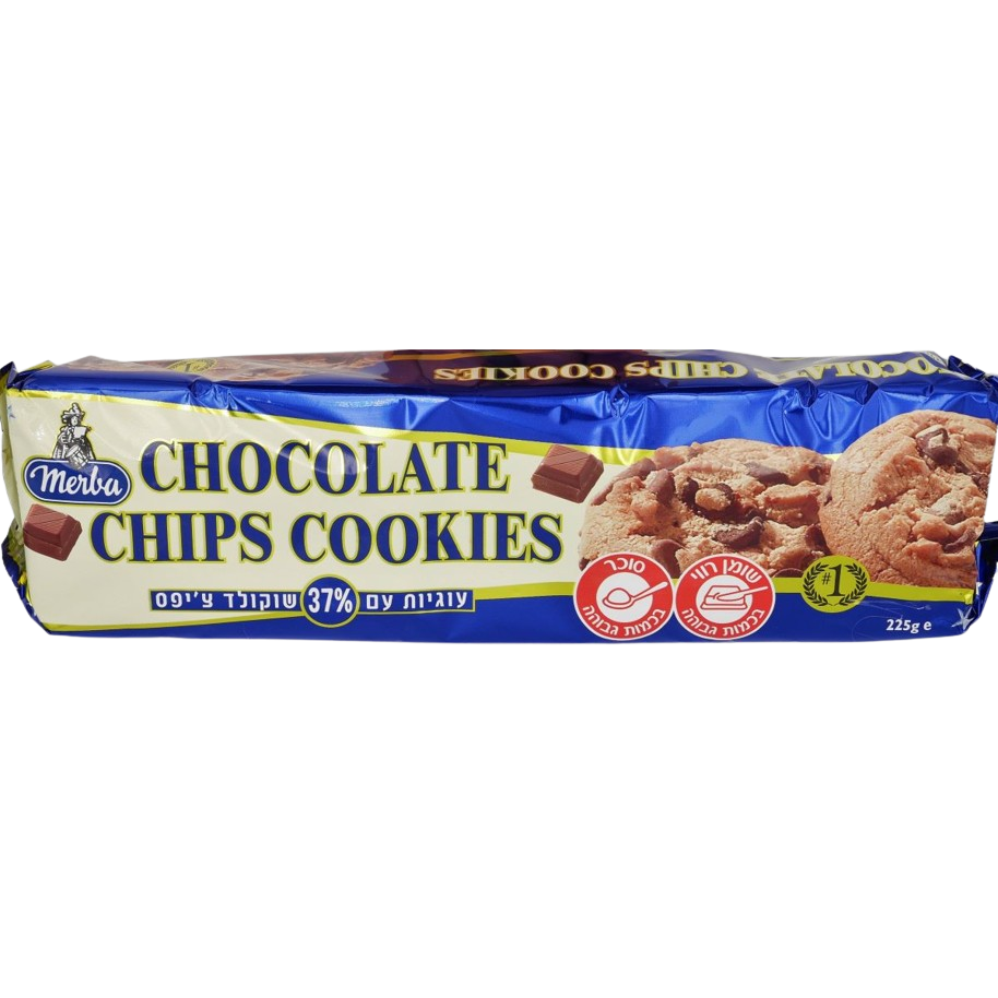 KOSHER CHOCOLATE CHIP COOKIES MERBA DAIRY CHALAV STAM 225 GR.