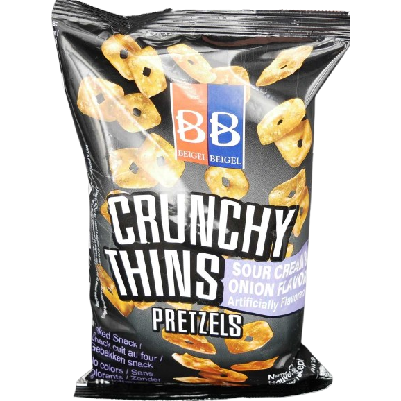 KOSHER CRUNCHY THIN PRETZELS SOUR CREAM & ONION 300 GR.