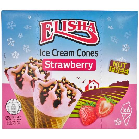 KOSHER DAIRY STRAWBERRY CONE ICE CREAM ELISHA 6 X 72 GR.