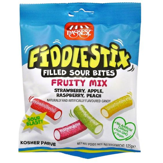 KOSHER FIDDLESTIIX FRUITY FILLED SOUR BITES PASKESZ 125 GR.