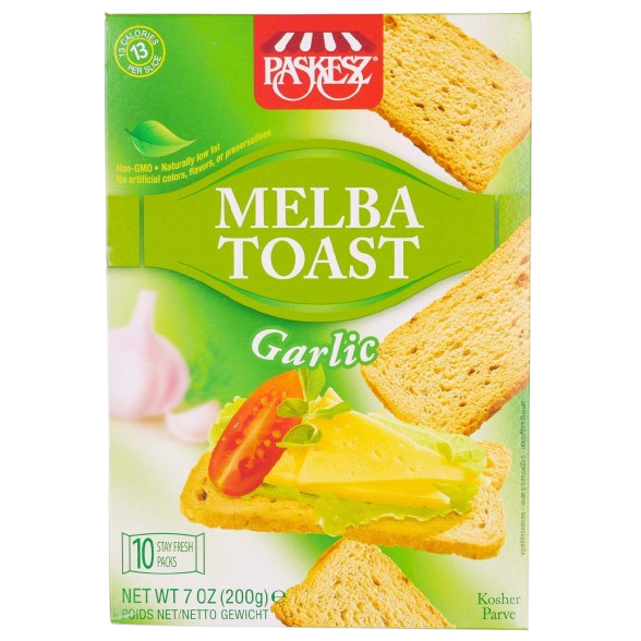 KOSHER GARLIC MELBA TOAST PASKESZ  (10X20GR.) 200 GR.