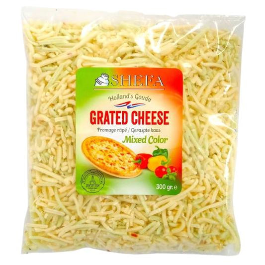 KOSHER GRATED GOUDA CHEESE MIXED COLOUR SHEFA 300 GR.