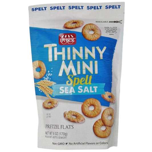 KOSHER THINNY MINI 100% SPELT PRETZEL FLAT SEA SALT 170 GR.