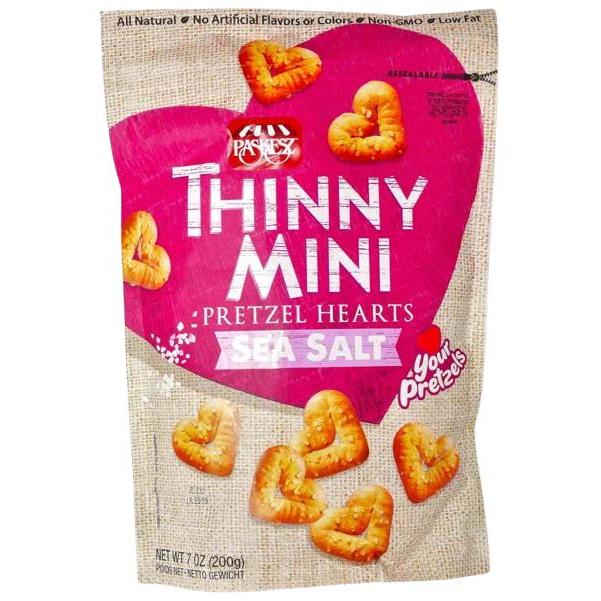 KOSHER THINNY MINI PRETZELS FLAT HEARTS SEA SALT 200 GR.