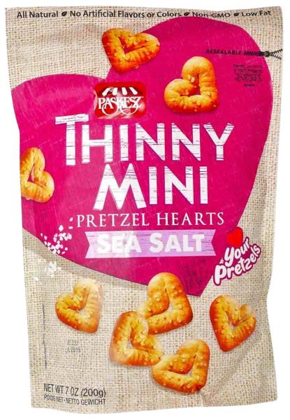 KOSHER THINNY MINI PRETZELS FLAT HEARTS SEA SALT 200 GR.