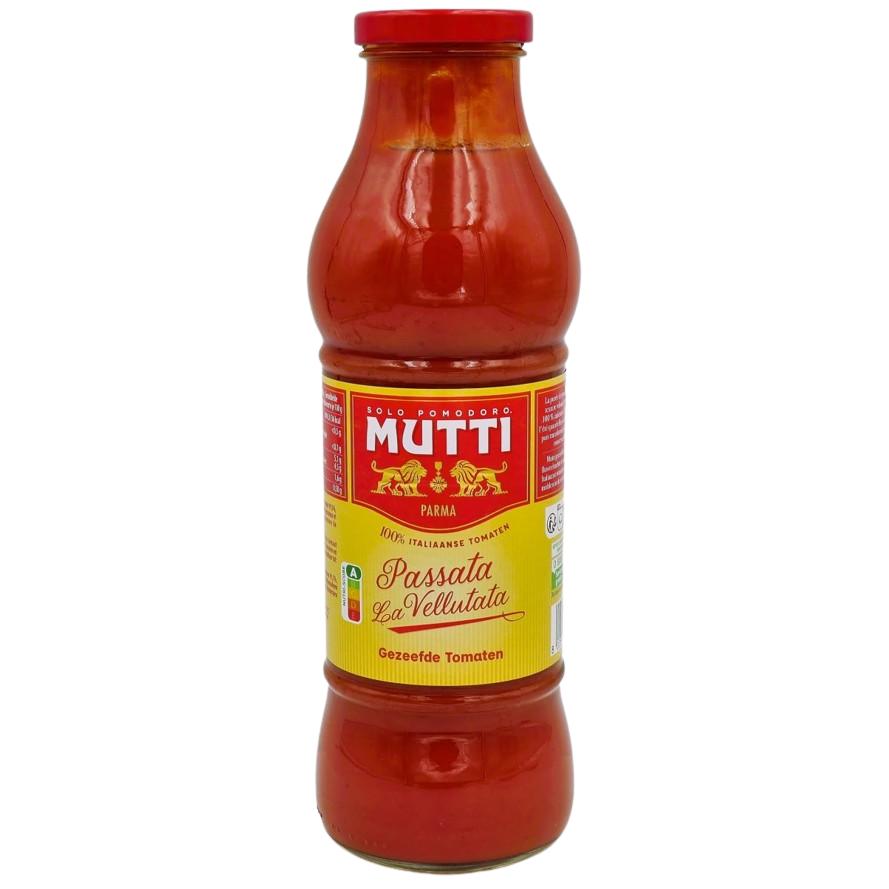 KOSHER TOMATO PASSATA “LA VELLUTATA” MUTTI KLP 690G. SMOOTH AND VELVETY ITALIAN TOMATO PUREE, IDEAL FOR SAUCES, PASTA, PIZZA AND TRADITIONAL RECIPES.