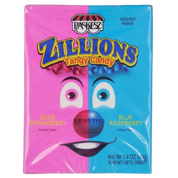 KOSHER ZILLIONS TANGY CANDY STRAWBWRRY & RASPBERRY PASKESZ 40 GR. 