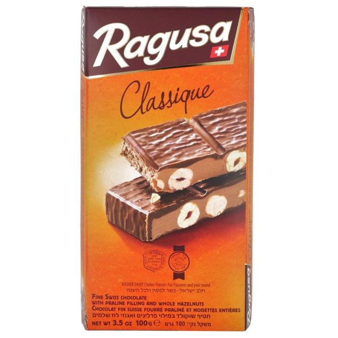 RAGUSA CLASSIQUE  KOSHER SWISS CHOCOLATE PRALINE & HAZELNUT 100 GR. 